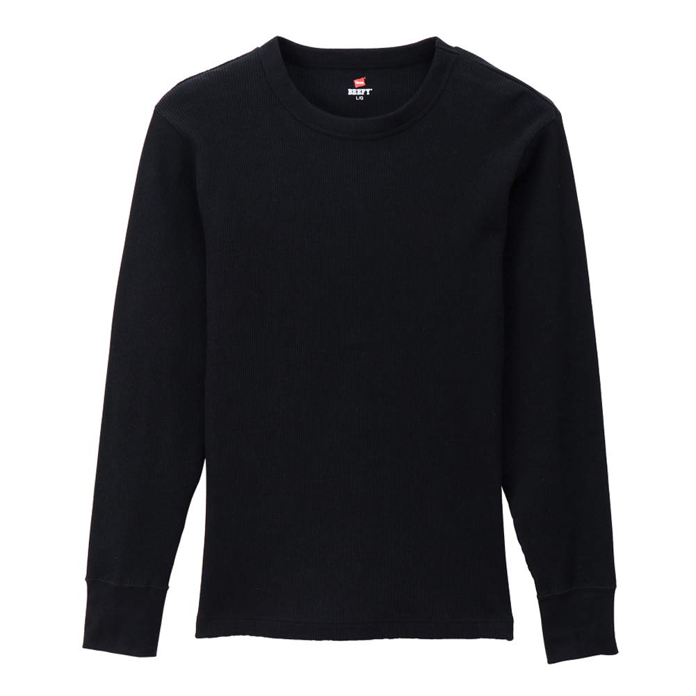 ヘインズ ロングTシャツ サーマル 防寒 あたたかい 丸首 長袖 無地 ワッフル BEEFY クルーネックロングスリーブ HM4-Q103 メンズ ブラック XL