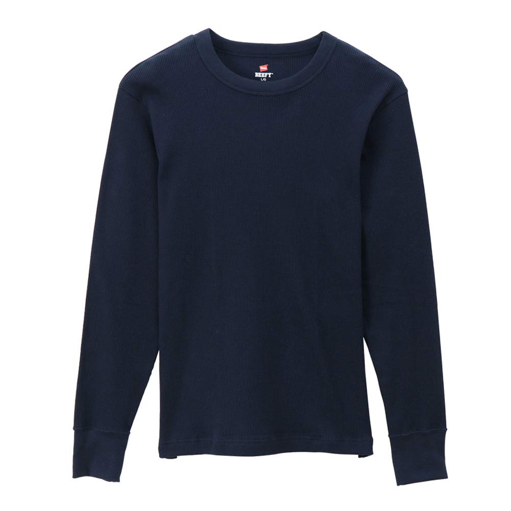 ヘインズ ロングTシャツ サーマル 防寒 あたたかい 丸首 長袖 無地 ワッフル BEEFY クルーネックロングスリーブ HM4-Q103 メンズ ネイビー L