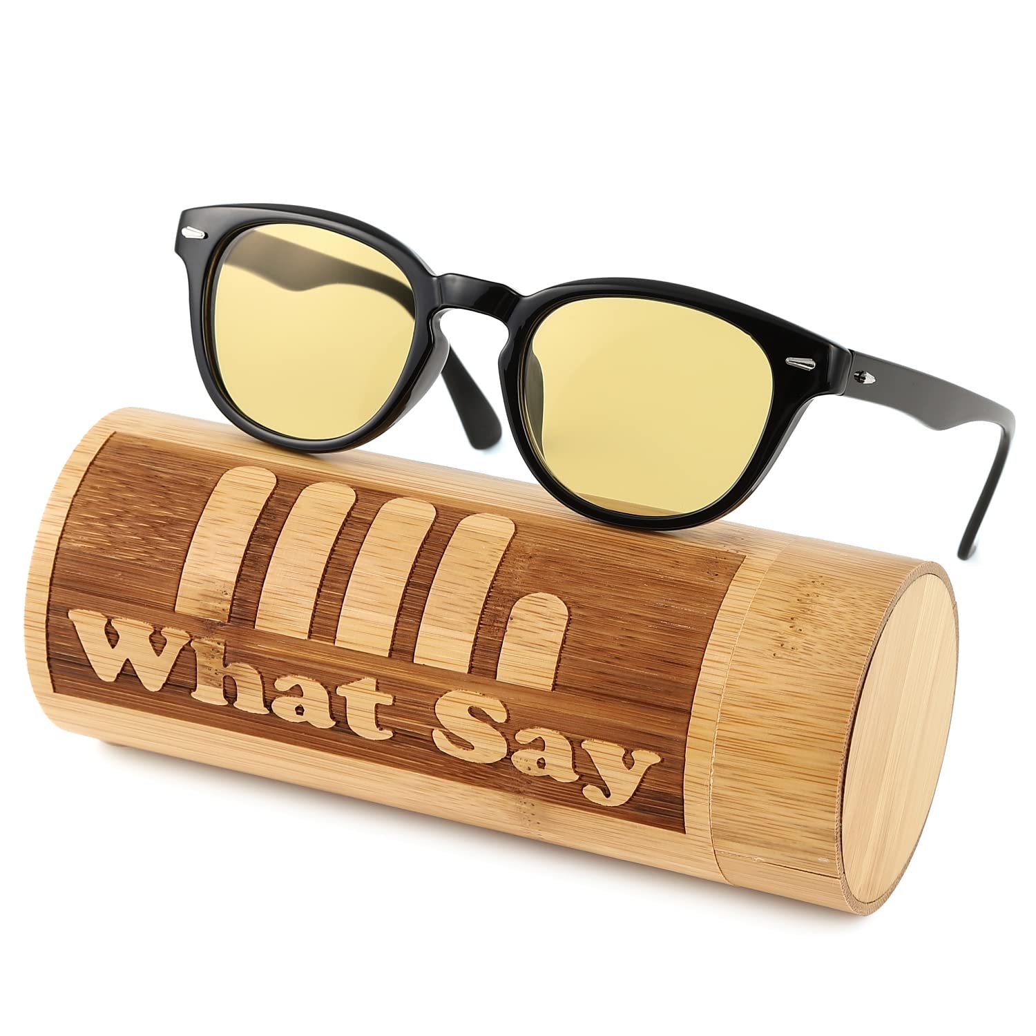 What Say FASHION OUTDOOR ウェリントン カラーレンズ サングラス クリアレンズ 伊達メガネ 偏光レンズ UV400 メンズ レディース (ライトイエロー/ブラック)