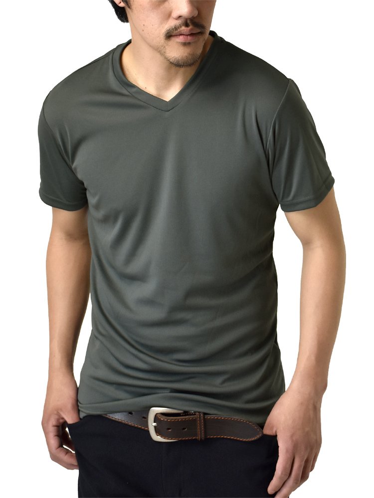 アルージェ Vネック クルーネック カチオンドライ 吸汗速乾 接触冷感 UVカット UPF50+ 半袖 Tシャツ 脇汗対策 ラッシュガード 水陸両用 メンズ / H1V / 3L Vネック：05チャコ