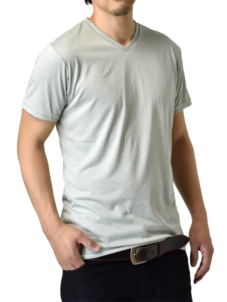 アルージェ Vネック クルーネック カチオンドライ 吸汗速乾 接触冷感 UVカット UPF50+ 半袖 Tシャツ 脇汗対策 ラッシュガード 水陸両用 メンズ / H1V / LL Vネック：02シルバ