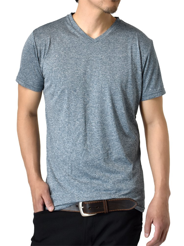 アルージェ Vネック クルーネック カチオンドライ 吸汗速乾 接触冷感 UVカット UPF50+ 半袖 Tシャツ 脇汗対策 ラッシュガード 水陸両用 メンズ / H1V / M Vネック：72ブルー杢