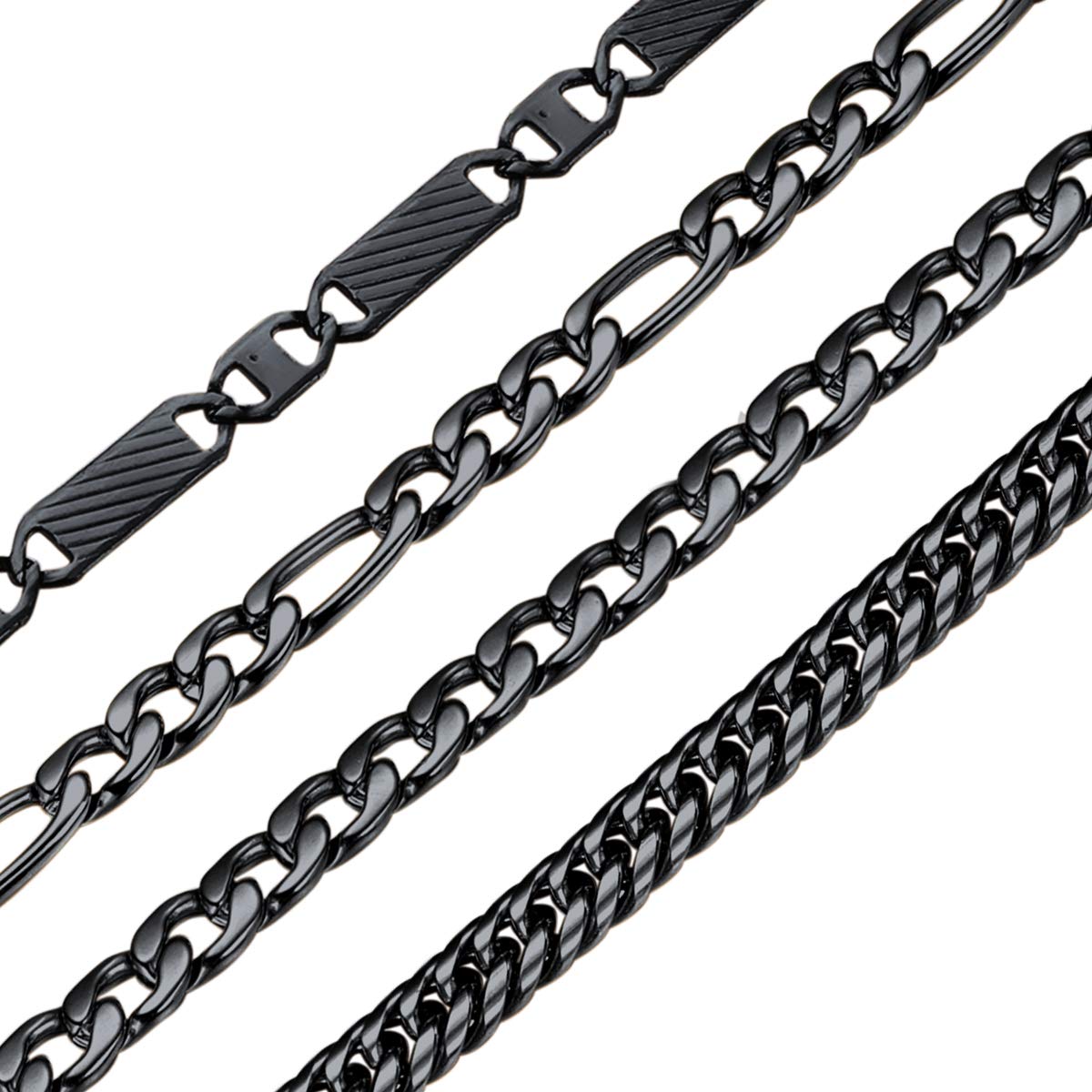 FOCALOOK 50cm 5mm ブラック フィガロチェーン メンズ ネックレス チェーン レディース 人気 ステンレス アレルギー アクセサリー