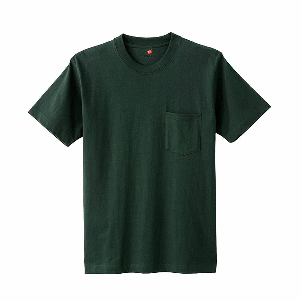 ヘインズ Tシャツ 半袖 丸首 綿100% 丸胴仕様 タグレス仕様 ビーフィポケットTシャツ ビーフィー H5190 メンズ ダークグリーン XS
