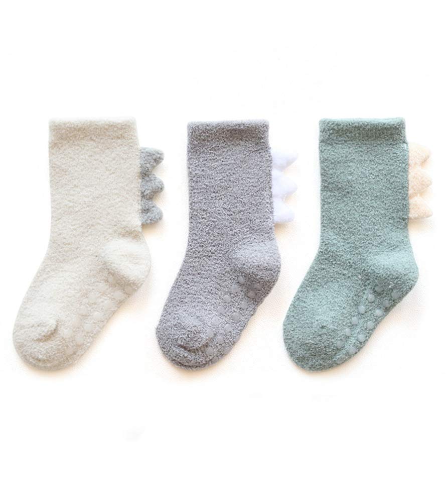 In Somila インソミラ 恐竜 3足セット キッズ もこもこソックス 子供靴下 ふわふわ 防寒 ルーム靴下 防寒靴下 冬 厚手 可愛い 女の子 男の子 ルーム ベビー 赤ちゃん 滑り止め付き 新
