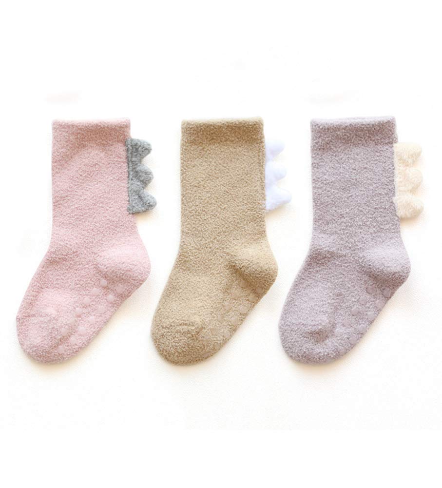 In Somila インソミラ 恐竜 3足セット キッズ もこもこソックス 子供靴下 ふわふわ 防寒 ルーム靴下 防寒靴下 冬 厚手 可愛い 女の子 男の子 ルーム ベビー 赤ちゃん 滑り止め付き 新