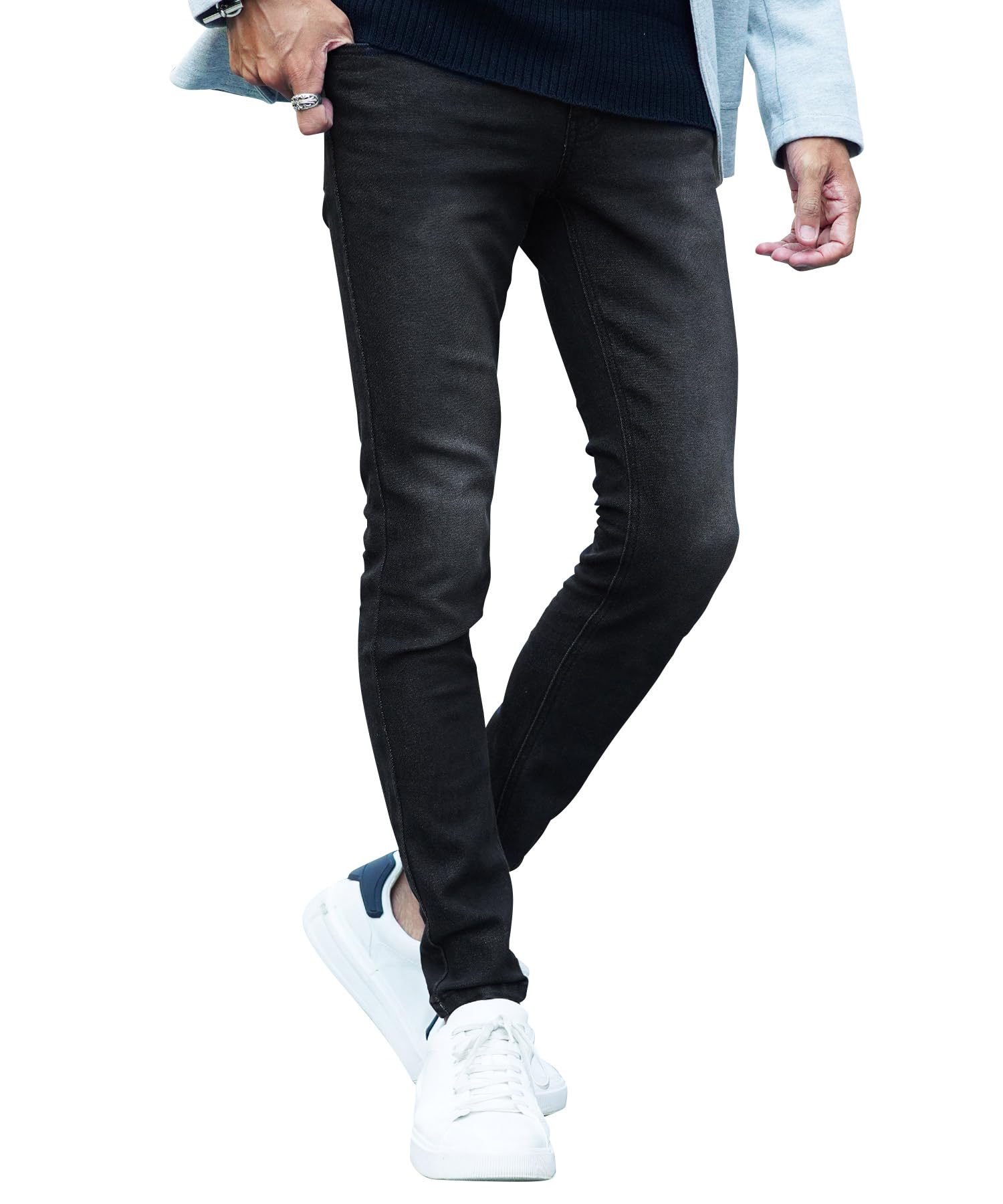 JIGGYS SHOP ジギーズショップ スーパー ストレッチ テーパード スキニー デニムパンツ XL Aブラック｜メンズ ボトムス 黒 白 紺 春服 秋