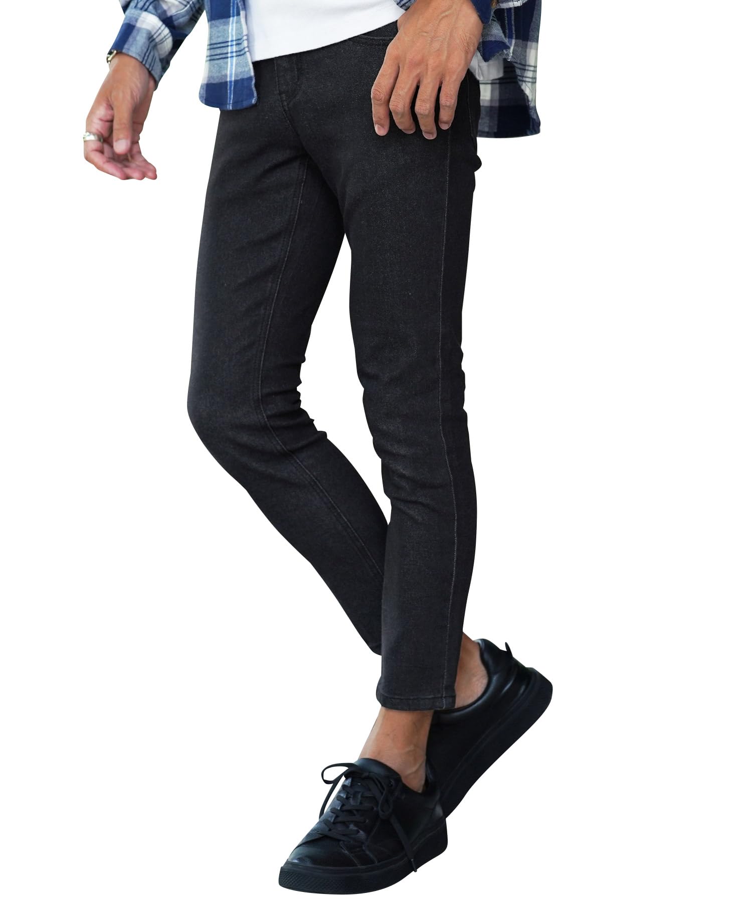 JIGGYS SHOP ジギーズショップ スーパー ストレッチ テーパード スキニー デニムパンツ XL Bソリッドブラック｜メンズ ボトムス 黒 白 紺