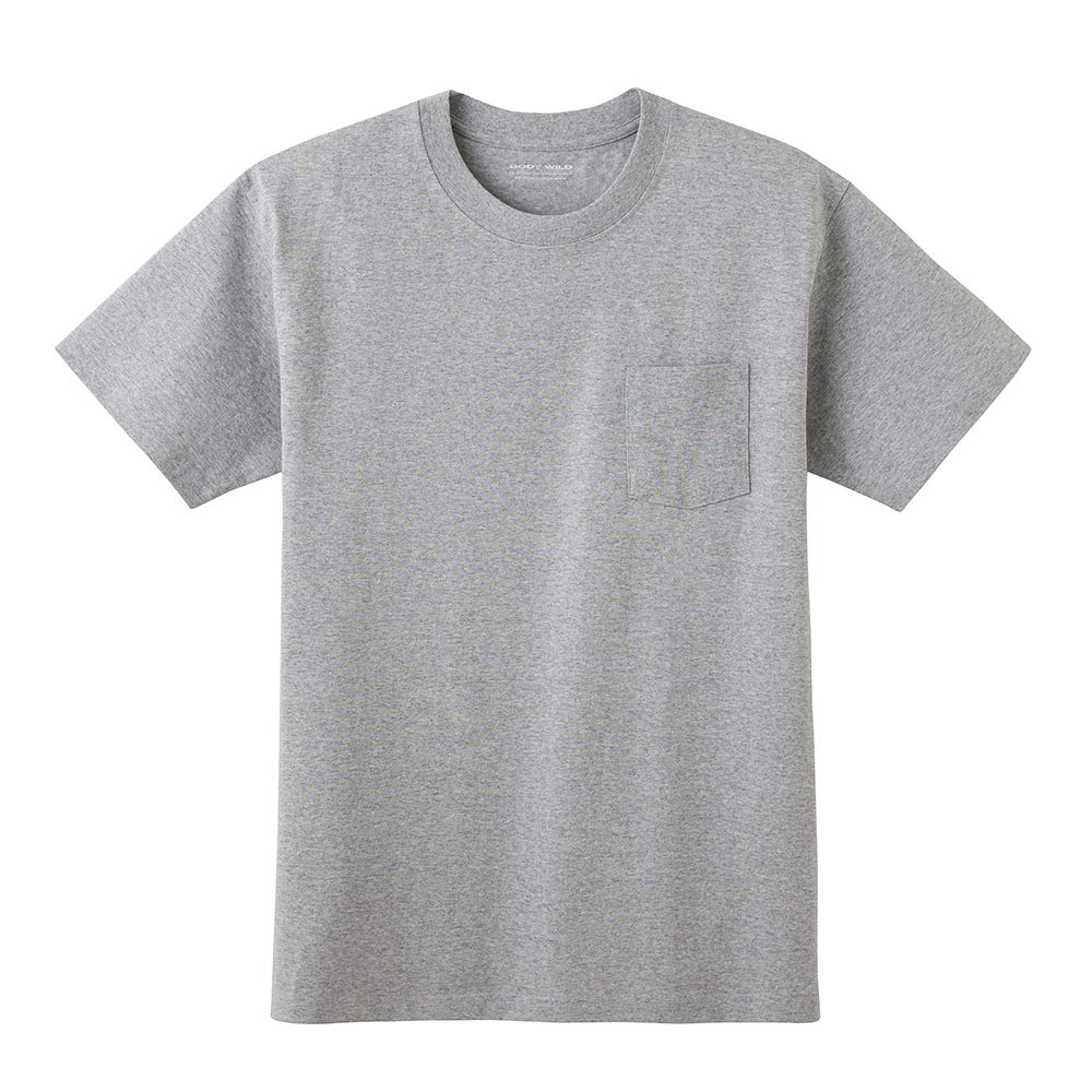 ボディワイルド 半袖Tシャツ クルーネック Tシャツ ヘビーウエイト 超厚手 綿100%1天竺 ポケット付 BW5214 メンズ グレー杢 日本 L (日本サイズL相当)