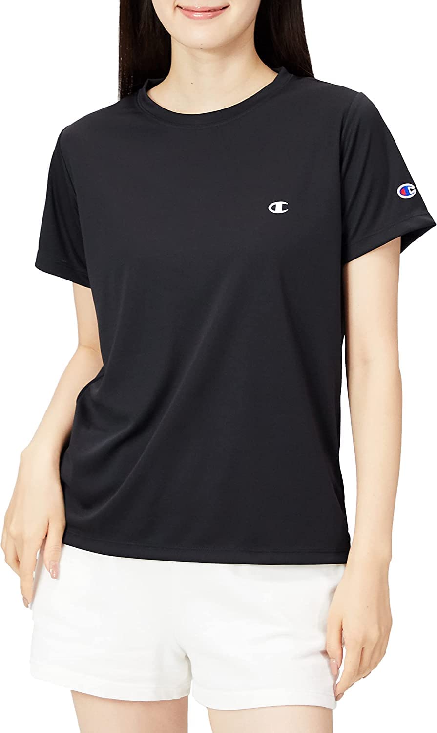 チャンピオン Tシャツ 半袖 丸首 ワンポイントロゴ ショートスリーブTシャツ ウィメンズスポーツ CWSTS301 ブラック L