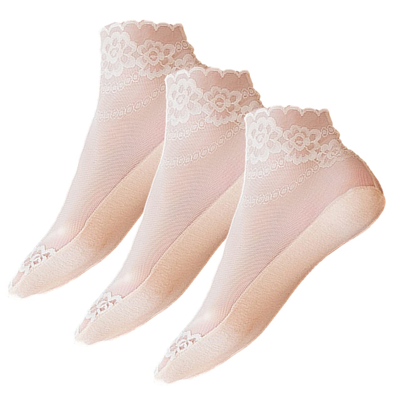 One Drop シースルー ソックス フラワー レース 柄 透明 ショート クルー 丈 パンプス 3足 セット レディース 靴下 夏 おしゃれ 涼しい 極薄 22.0 23.0 24.0 チュール 