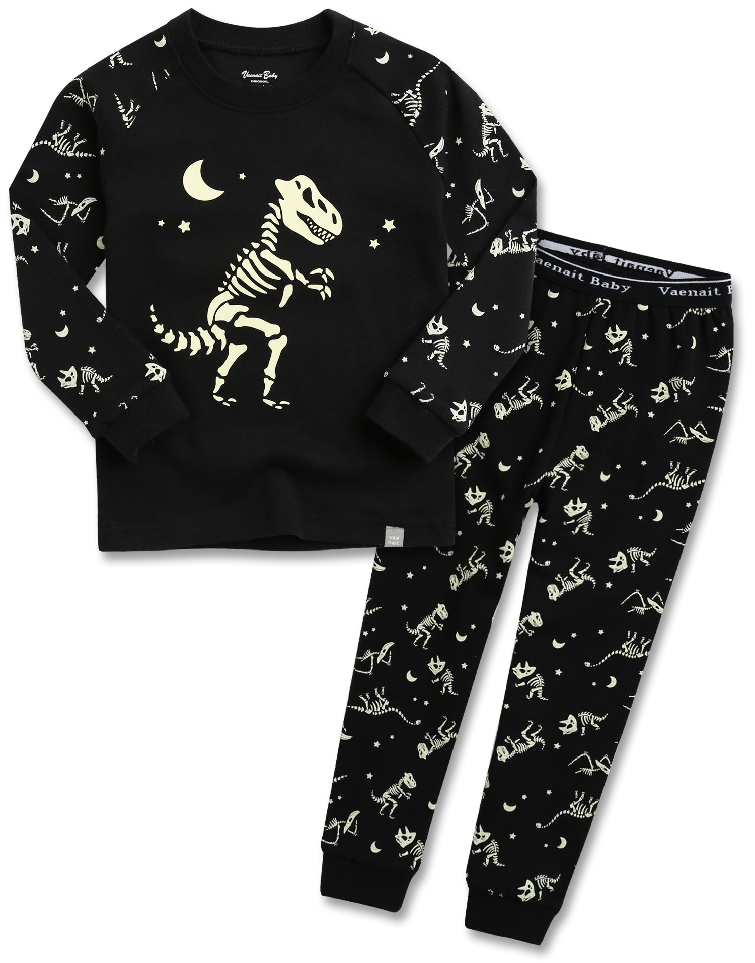 Vaenait Baby 12ヶ月-12歳 キッズ 子供 ベビー 動物キャラクター 服 綿100% ルームウェア 長袖 パジャマ 寝間着 上下セット Dinosour Black M