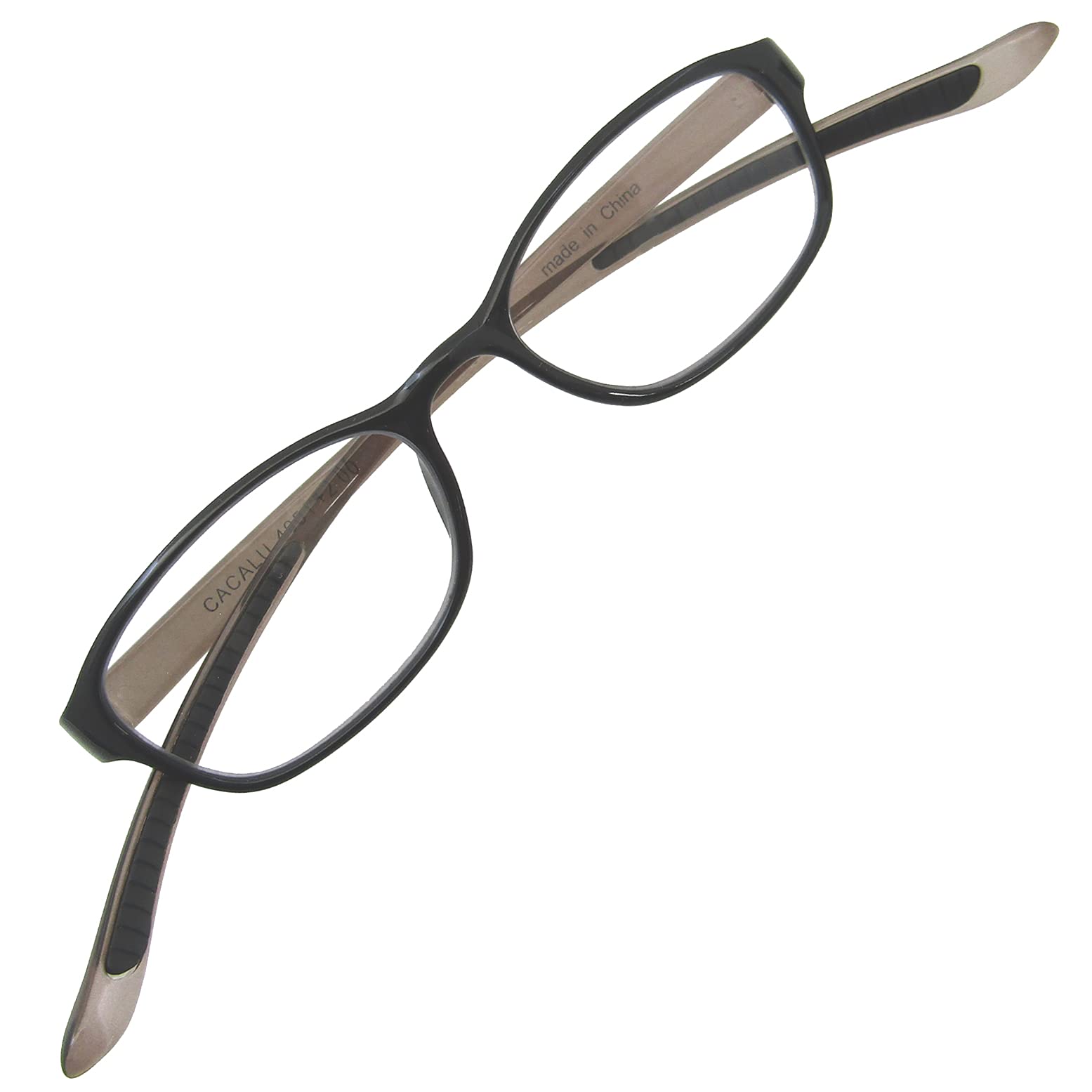 CACALU 首に掛かる 老眼鏡 スクエア おしゃれ シニアグラス 軽量 TR90素材 ブルーライトカット くもり止めコート レンズ (ブラック/グレー 度数+3.00)