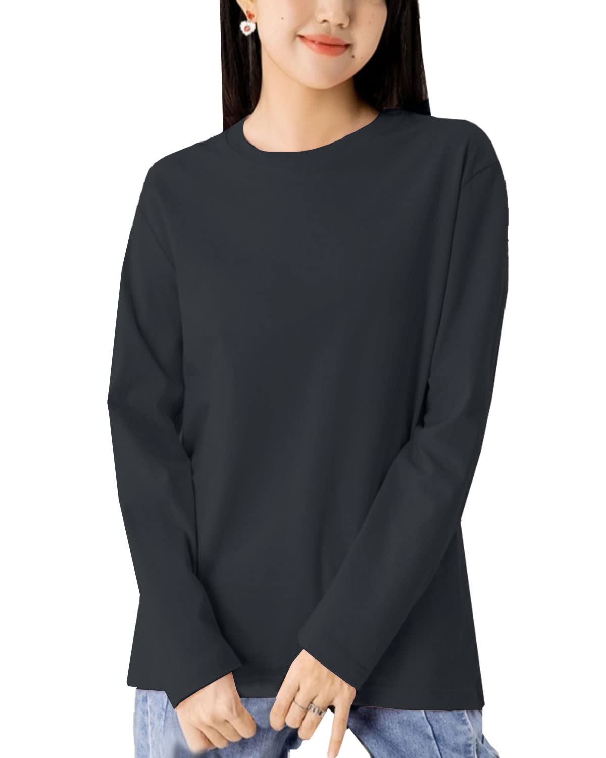 アイシンク レディース ロングTシャツ カットソー ゆったり オーバーサイズ 部屋着 ロンT ロング Tシャツ シャツ 長袖 大きいサイズ カジュアル ダボダボ 無地 春 夏 夏服 韓国 大きい 大き
