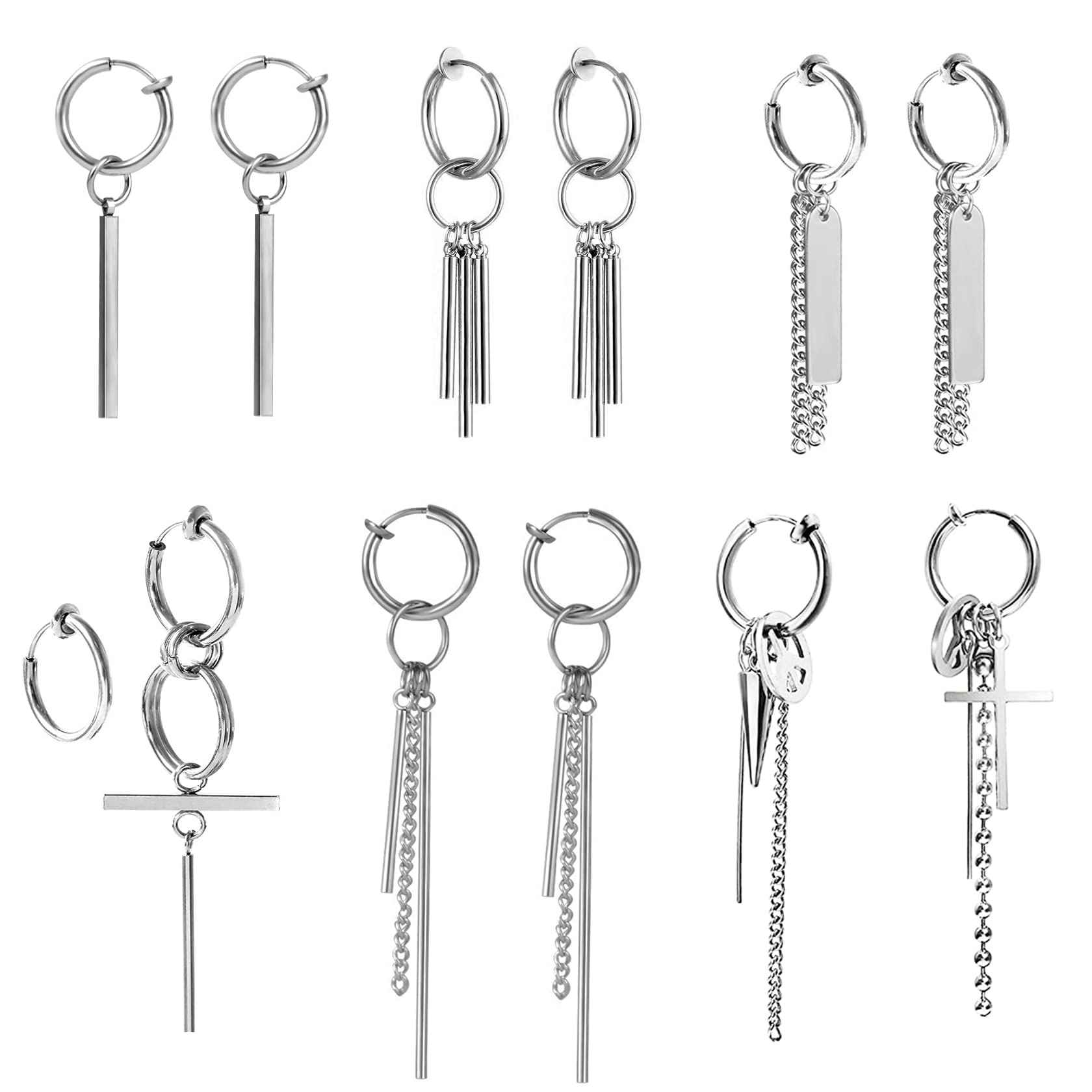 6ペア イヤリング メンズ フェイクピアス イヤーカフ ピアス 穴なしフープイヤリング レディース ノンホールピアス 人気 韓国 earring 揺れるイヤリング 両耳セット 金属アレルギー対応 収納