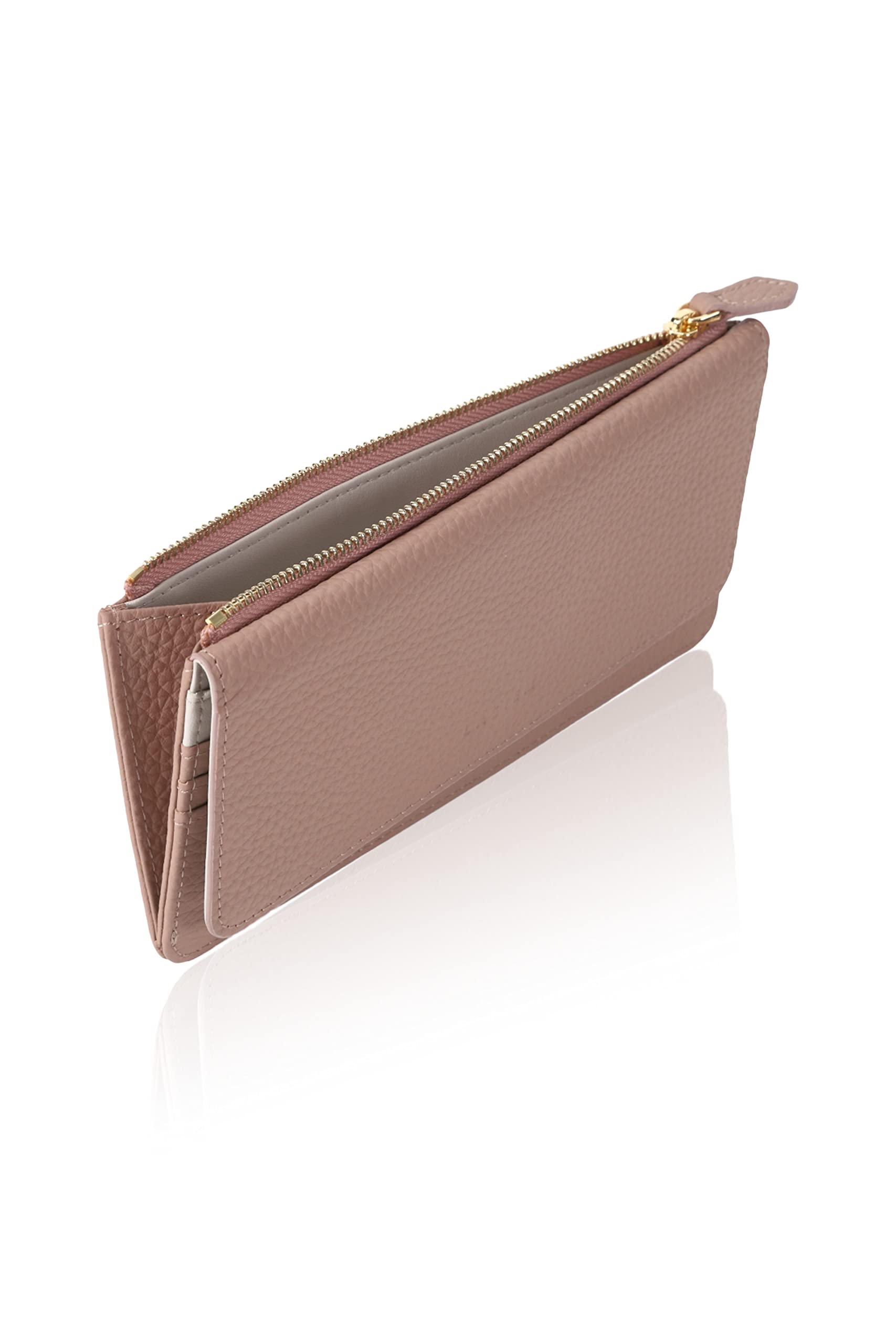 LASIEM(ラシエム) 長財布 かぶせ レディース 本革 薄型 軽い 財布 かぶせ蓋 大容量 スキミング防止 バイカラー (クラシックローズ×グレ