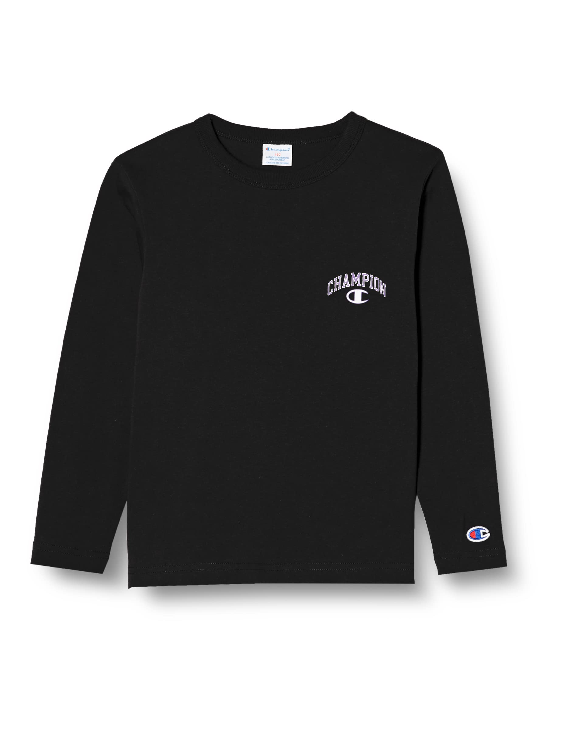 チャンピオン Tシャツ キッズ 長袖 丸首 綿100% Relax Fit グラフィックロゴプリント ロングスリーブポケットTシャツ CKSX407Z ブラック 140