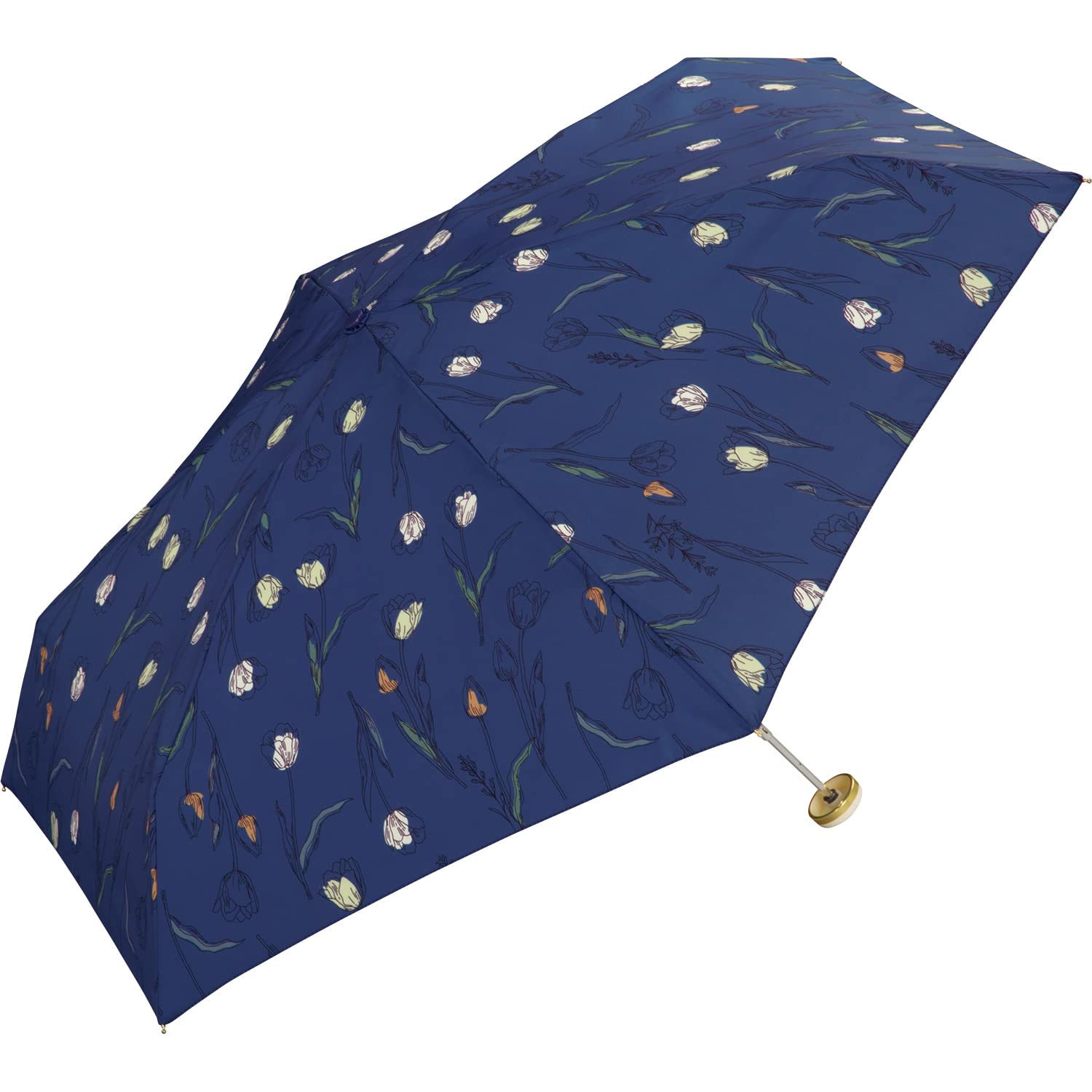 202Wpc. 雨傘 ヴィンテージチューリップ ミニ ブルー 折りたたみ傘 50cm レディース 晴雨兼用 花柄 ナチュラル 上品 ポーチタイプ 収納袋