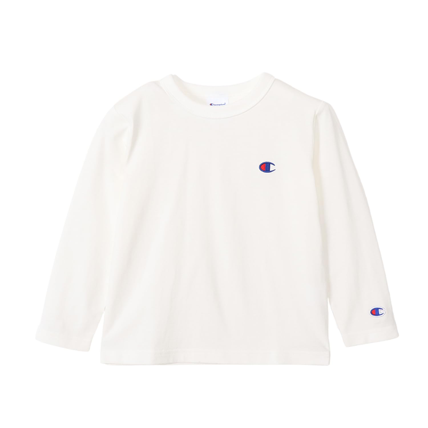 チャンピオン ロングTシャツ キッズ 長袖 丸首 綿100% 刺繍 ワンポイントロゴ ロングスリーブTシャツ ベーシック CK-Y401 オフホワイト 150