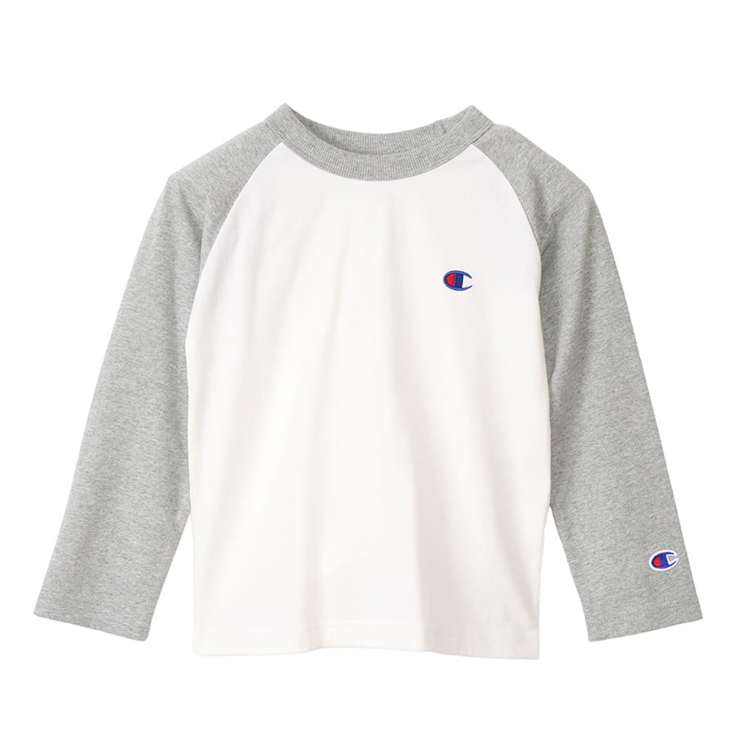 チャンピオン ロングTシャツ キッズ 長袖 丸首 綿100% 刺繍 ワンポイントロゴ ラグランロングスリーブTシャツ ベーシック CK-Y403 オックスフォードグレー 160