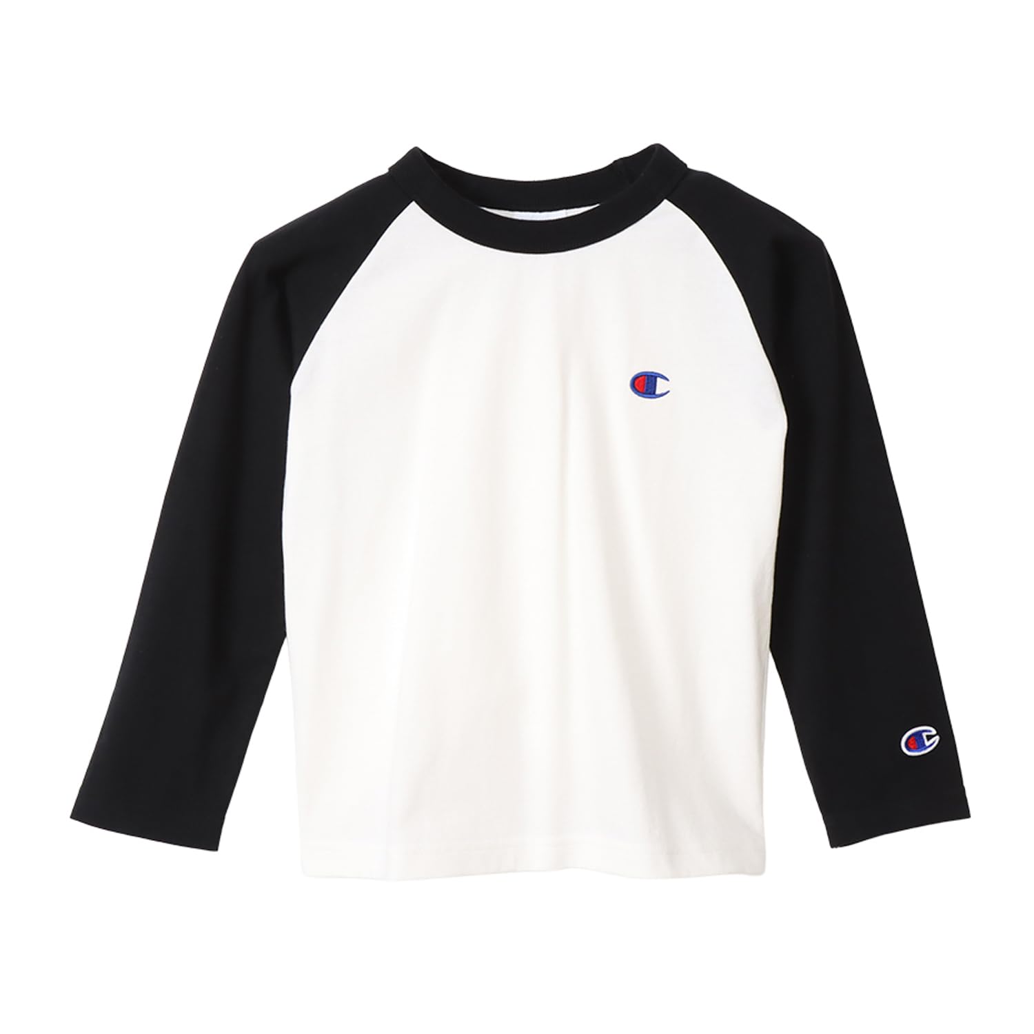 チャンピオン ロングTシャツ キッズ 長袖 丸首 綿100% 刺繍 ワンポイントロゴ ラグランロングスリーブTシャツ ベーシック CK-Y403 ブラック 130