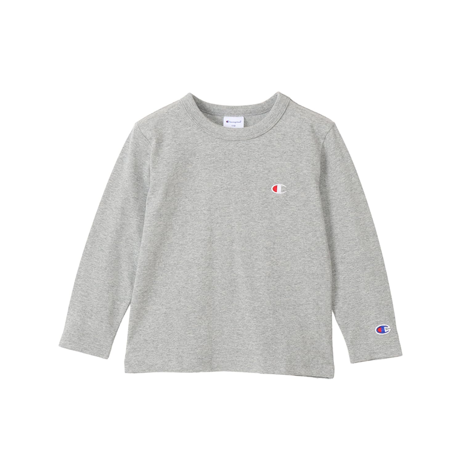 チャンピオン ロングTシャツ キッズ 長袖 丸首 綿100% 刺繍 ワンポイントロゴ ロングスリーブTシャツ ベーシック CK-Y401 オックスフォードグレー 120
