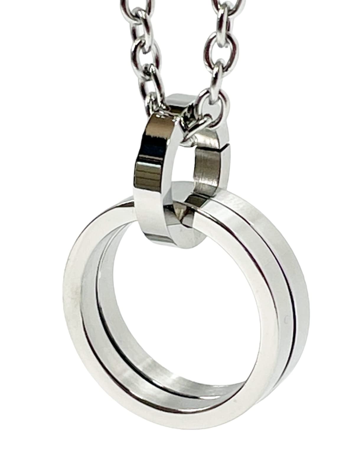 YAHANE ネックレス メンズ レディース ペンダント ダブルリング シンプル ステンレス アクセサリー シルバー トップ ジュエリー アレルギーフリー (ダブルリング/シルバー)