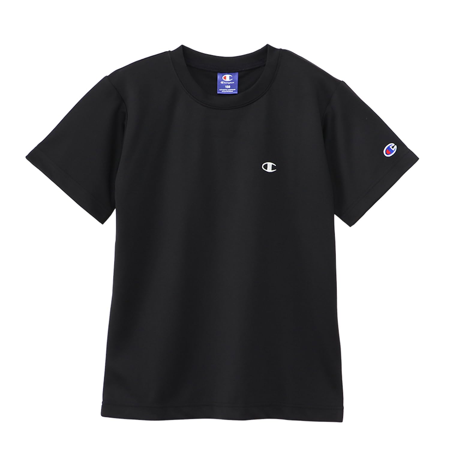 チャンピオン Tシャツ キッズ 半袖 丸首 吸水速乾 刺繍 ワンポイントロゴ ショートスリーブTシャツ ベーシックスポーツ CKSYS301Z ブラック