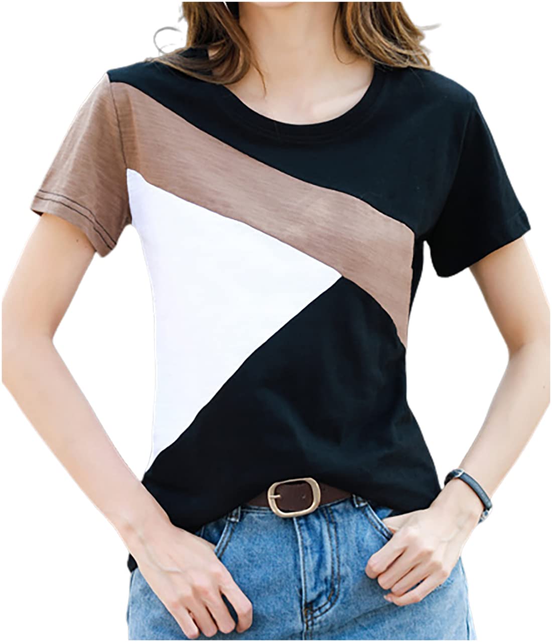 チュナッチ 配色 カットソー tシャツ 半袖 クルーネック トップス デザイン 着痩せ 春 夏 秋 シンプル 通気性 おしゃれ お洒落 ボタンなし 夏用 オシャレ オオキメ 大きいサイズ 2xl 学校