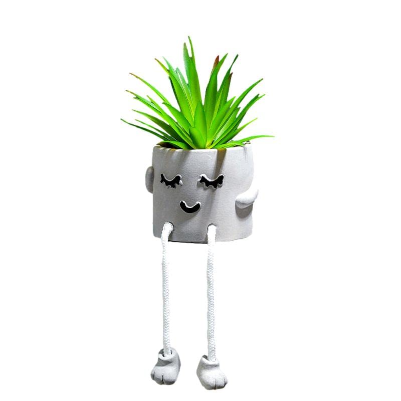 Queen-b フラワーポット 顔文字 多肉植物 かわいい ユニーク おしゃれ 植木鉢 プランター 人工観葉植物 造花 室内 屋内 玄関 インテリア 飾り 装飾 (A)