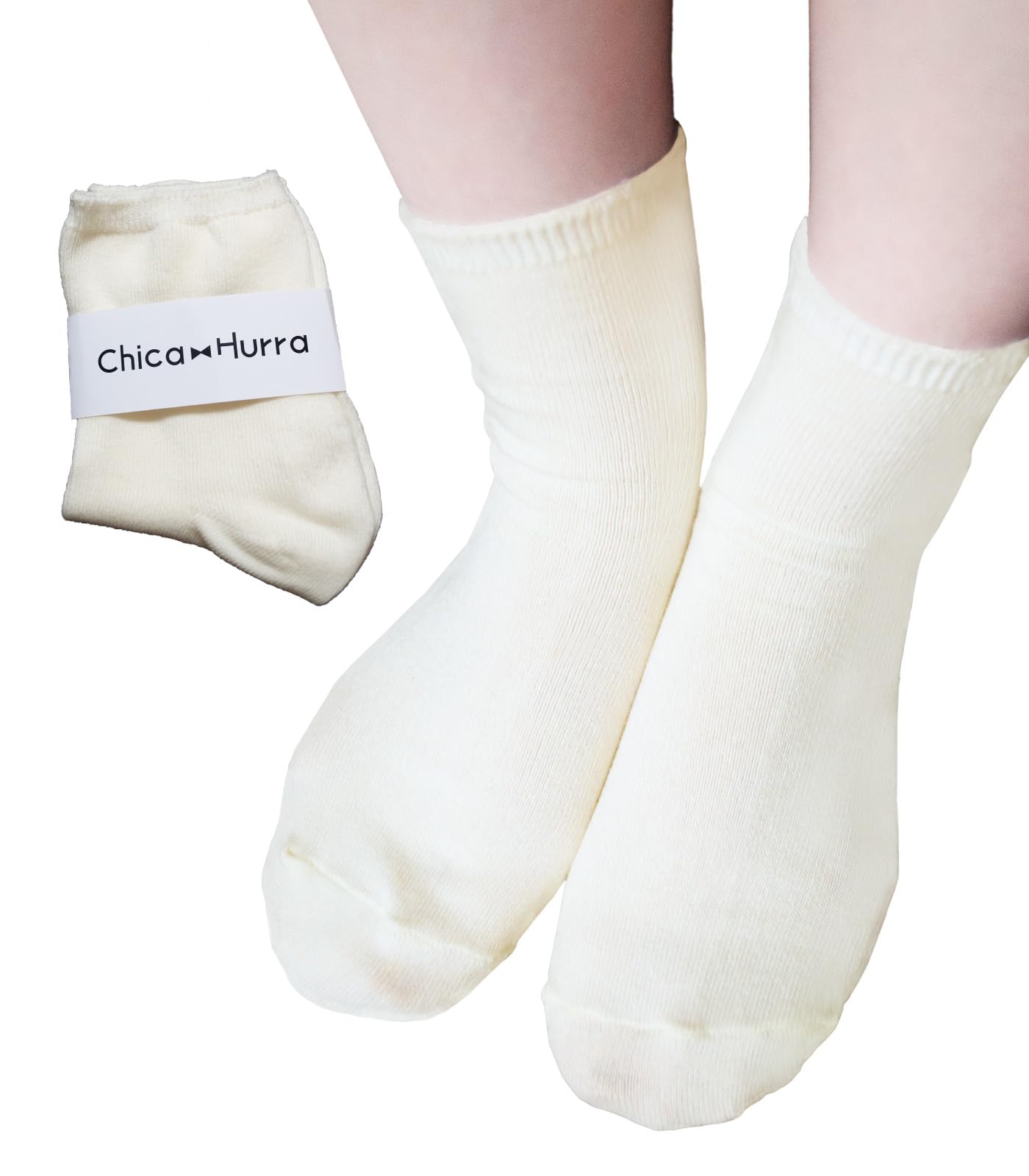 Chica Hurra オフホワイト 23-25cm レディース 女性 用 ソックス 靴下 無地 同色 2足 セット ロークルー丈 女物 大人 可愛い靴下 お洒落 春 夏 オンライン ショップ 室内 