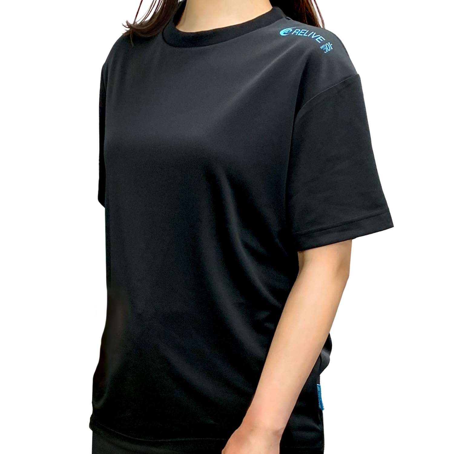 リライブシャツ 冷感タイプ プロ版 丸ネック/ポリエステル 特許取得 トレーニングウェア パワーシャツ リカバリーウェア 男女兼用 (S, ブ