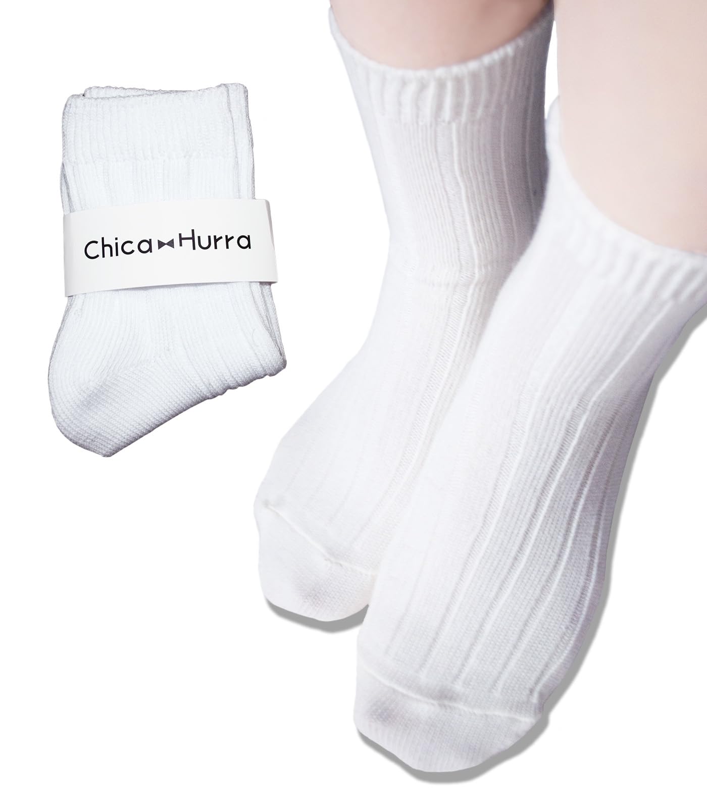 Chica Hurra ホワイト 23-25cm レディース 女性 用 ソックス 靴下 無地 同色 2足 セット リブ ロークルー丈 靴下レディースおしゃれ れでぃーすセットかわいい 柔らか 洗える 