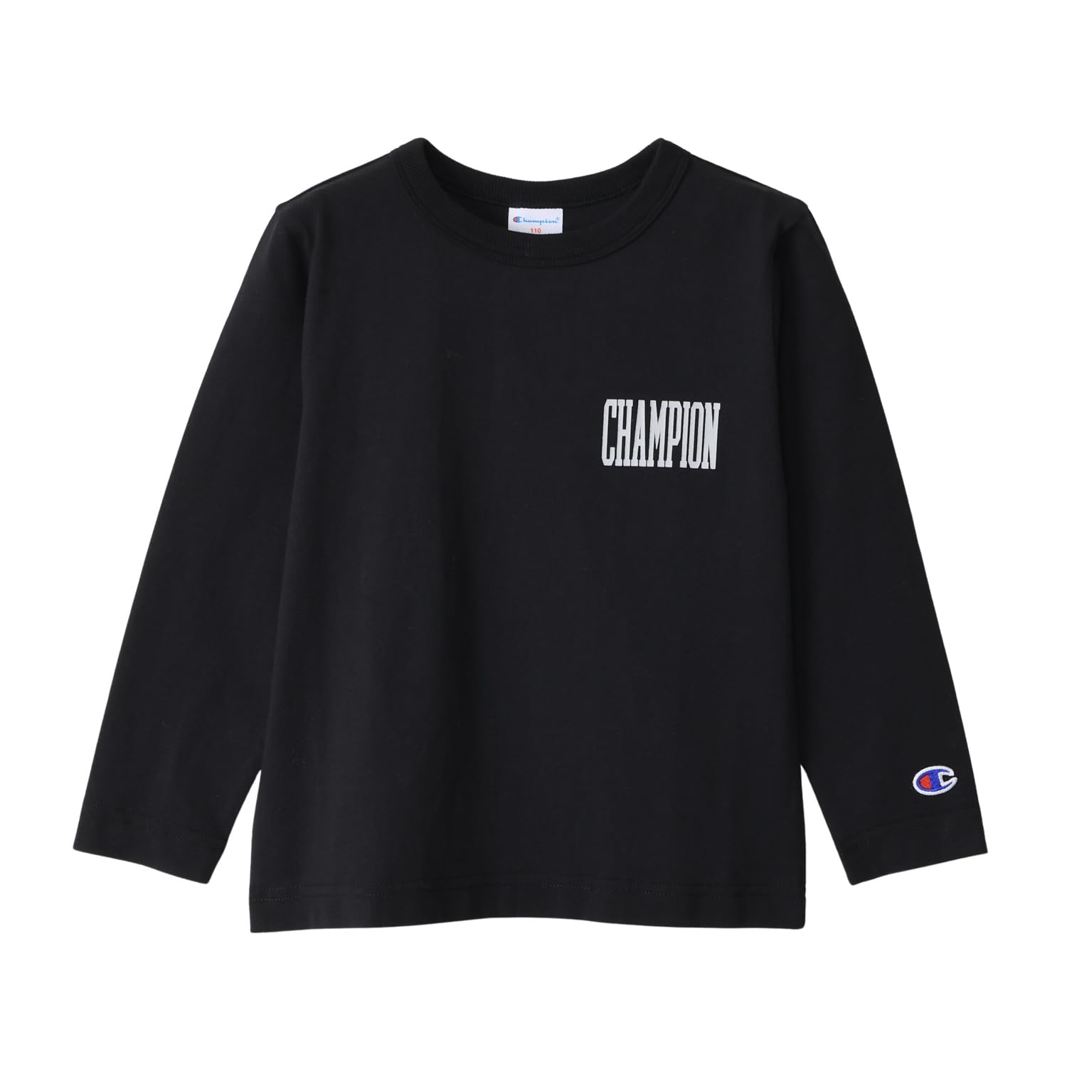 チャンピオン Tシャツ キッズ 長袖 丸首 綿100% Relax Fit グラフィックロゴプリント ロングスリーブポケットTシャツ CKSX407Z ブラック×グレー