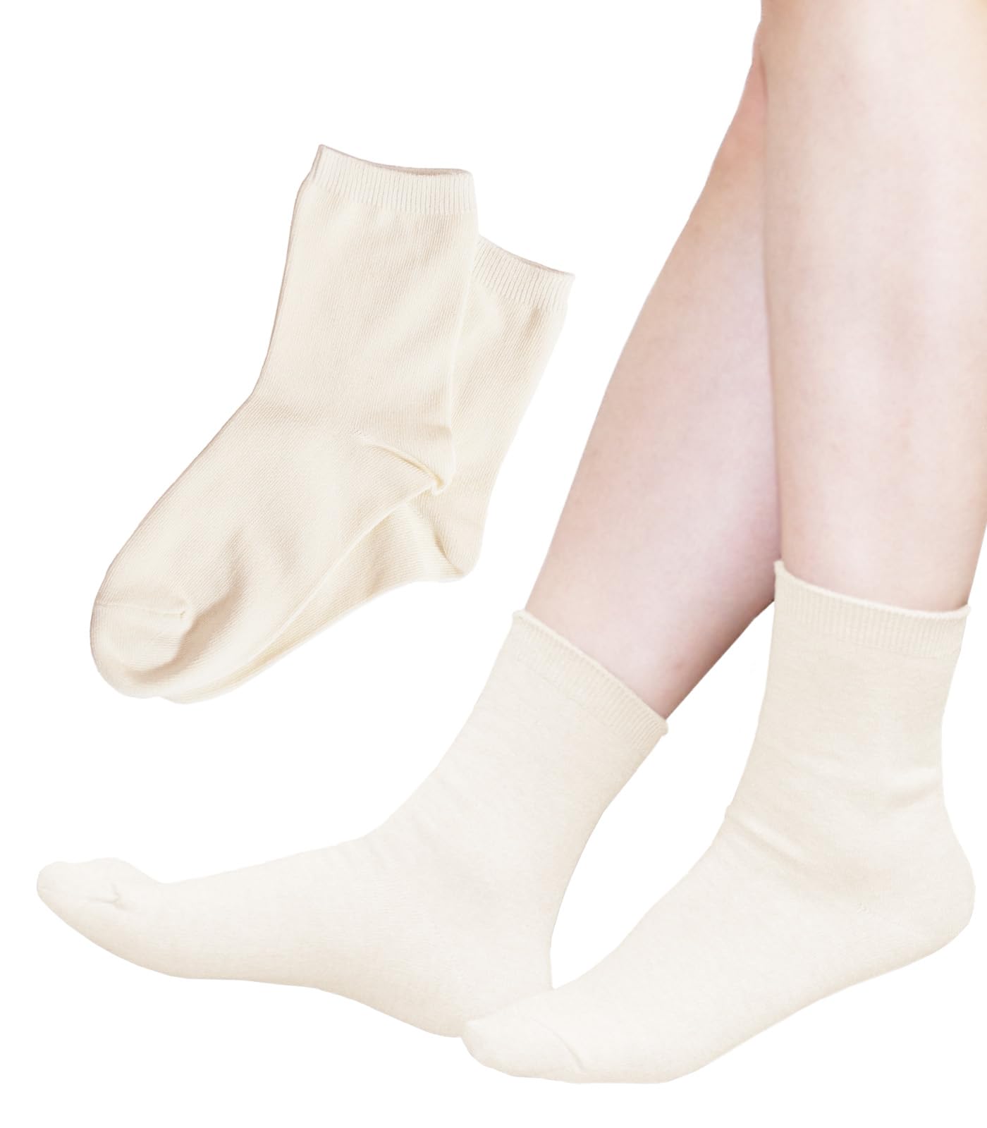 Chica Hurra アイボリー 23-25cm レディース 女性 用 ソックス 靴下 同色 2足 セット 無地 シンプル クルー丈 レディースかわいい 通気性 きれい のびる ソフト 部屋着 プレ