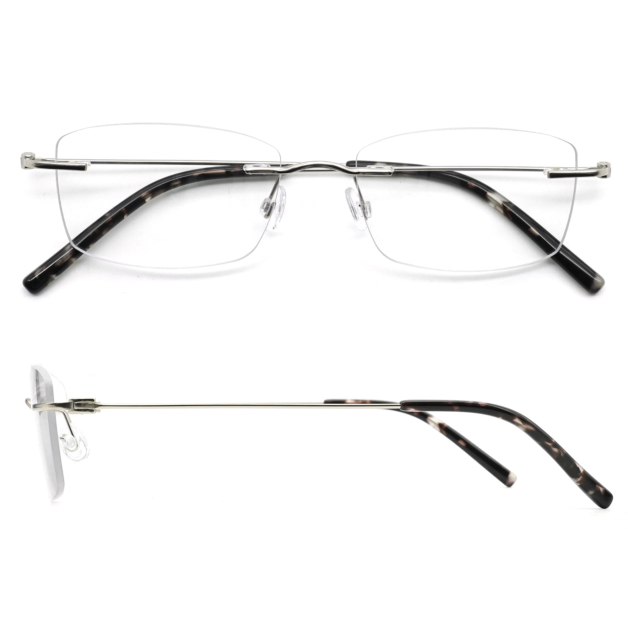 eyeforyou 老眼鏡 フチなし 超軽量 ツーポイント リーディンググラス ブルーライトカット I4U-R1001 シルバーマット +1.00