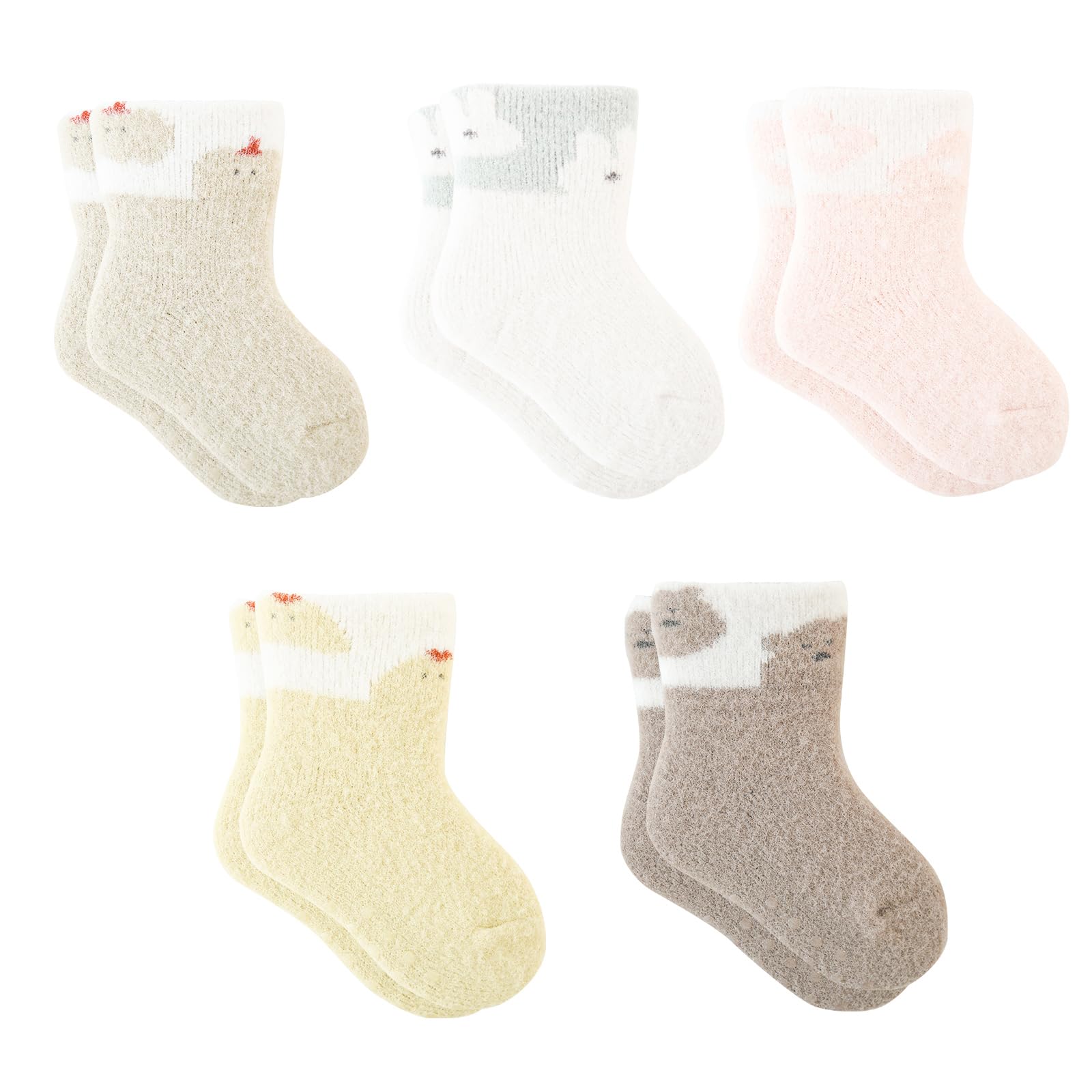 MOMSMENU ベビー ソックス 冬用 分厚くて暖かい 履き口ゆったりシリーズ 赤ちゃん 靴下 可愛い 滑り止め付き 6ヶ月から12ヶ月 5足セット