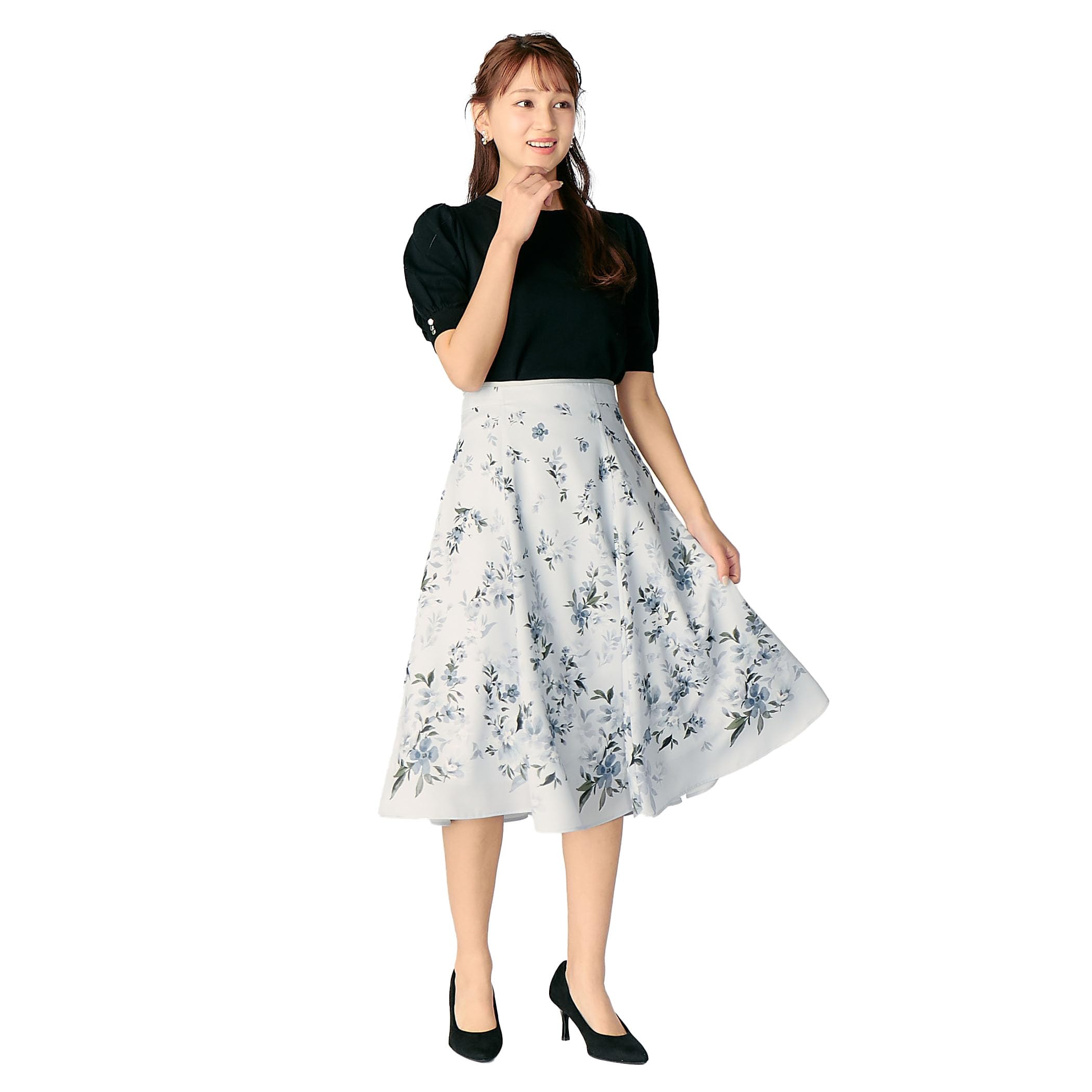 レッセパッセ スカート フラワー柄パネルプリントスカート レディース 3724314100080038 ﾊﾟｳﾀﾞｰﾌﾞﾙｰ