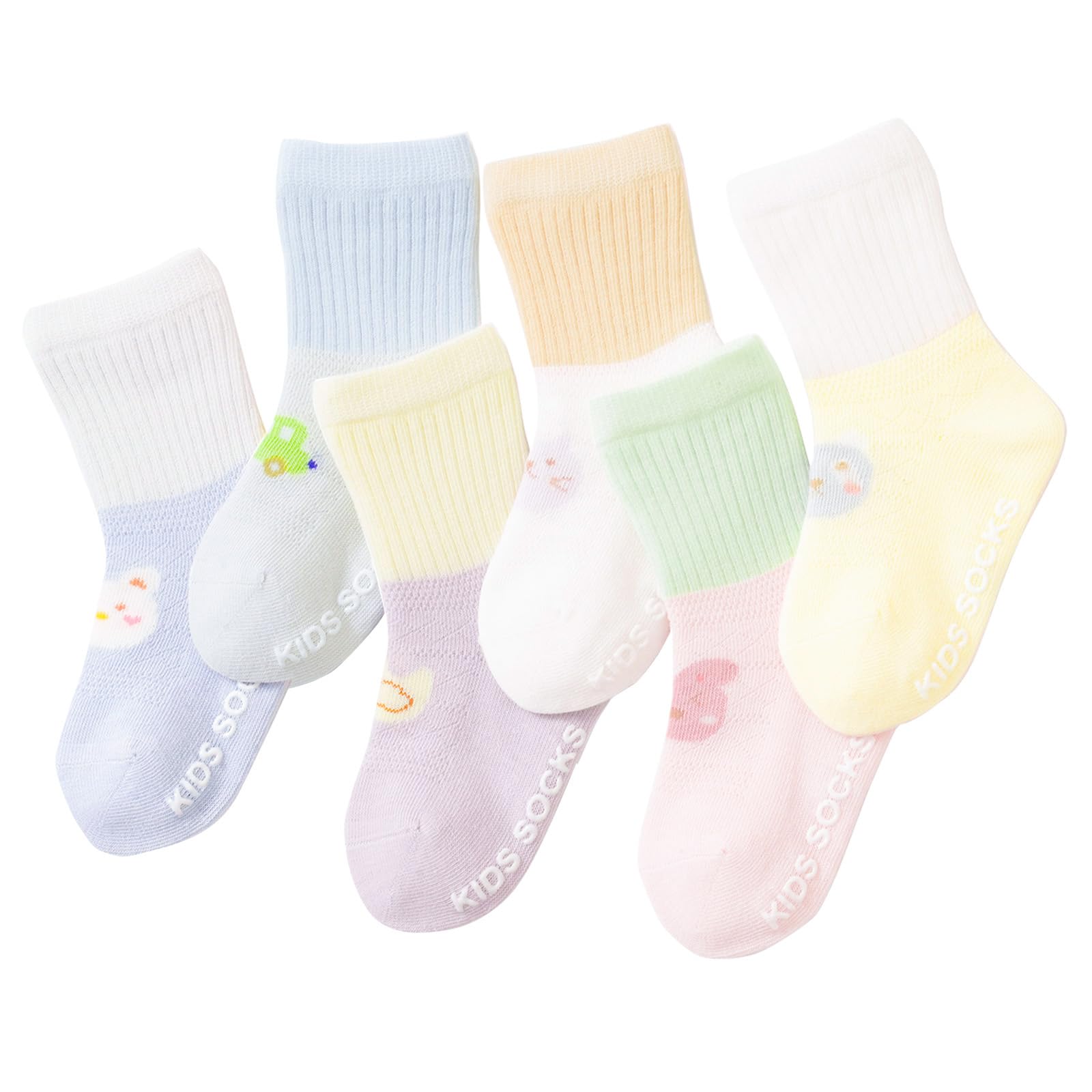 MOMSMENU 赤ちゃん 靴下 夏用 ベビー ソックス 綿 可愛い 滑り止め付き 履きやすい 14cmから16cm 3歳から5歳 6足セット