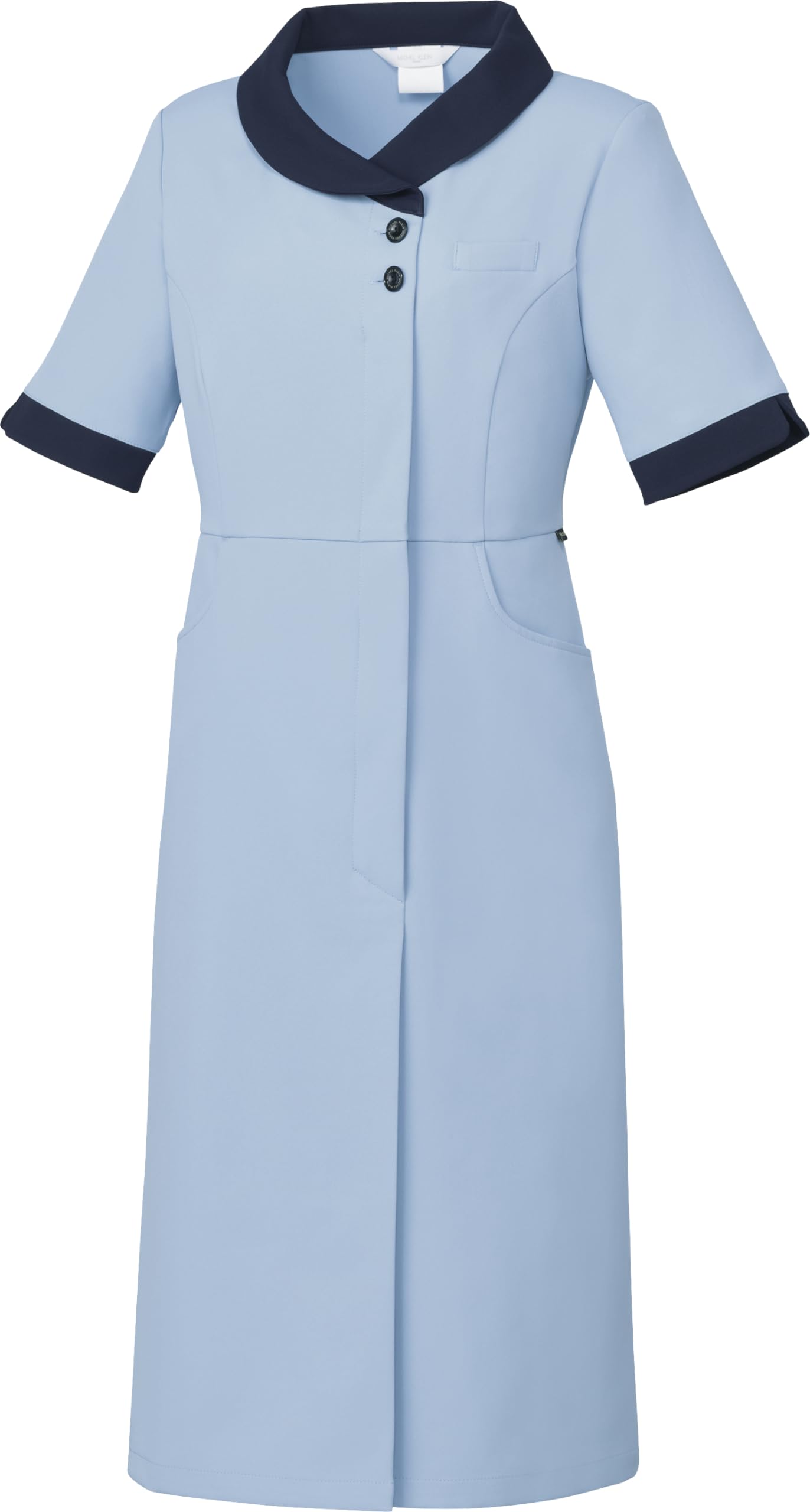ミッシェルクラン クリニック 歯科 美容 エステ 受付 制服 上品 丸襟 フロントファスナー 半袖 膝下 長め丈 ワンピース 透防止/ストレッチ/制電/制菌/工業洗濯対応 MK0070 レディース C